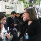 Gabriela Durruty y Daniela Asinari, dos de las cuatro abogadas que alegaron ayer, salen del tribunal. Imagen: Alberto Gentilcore